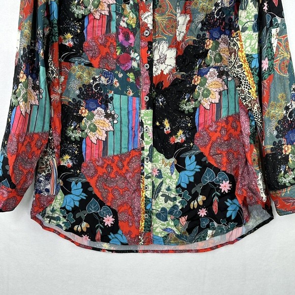 ANTHROPOLOGIE Patchwork Button Up Blouse Sz XL Paisley Floral - Picture 4 of 14